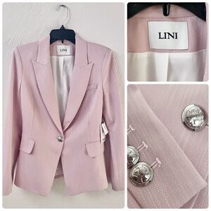 LINI NWT Eve Peak Lapel Lined Blazer in Pastel Soft Pink Chambray